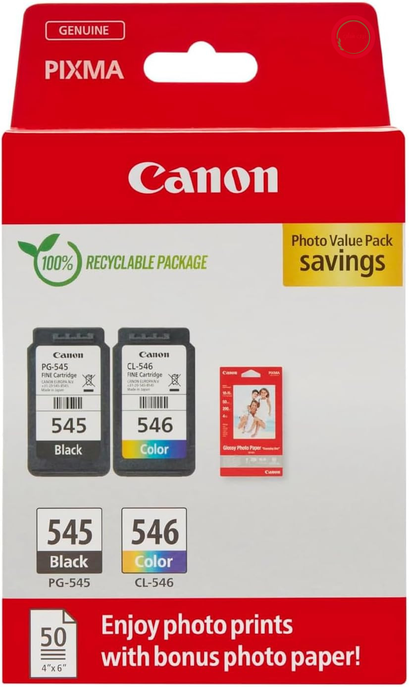 کارتریج‌های جوهر اصلی Canon PG-545 + CL-546 FINE + کاغذ عکس