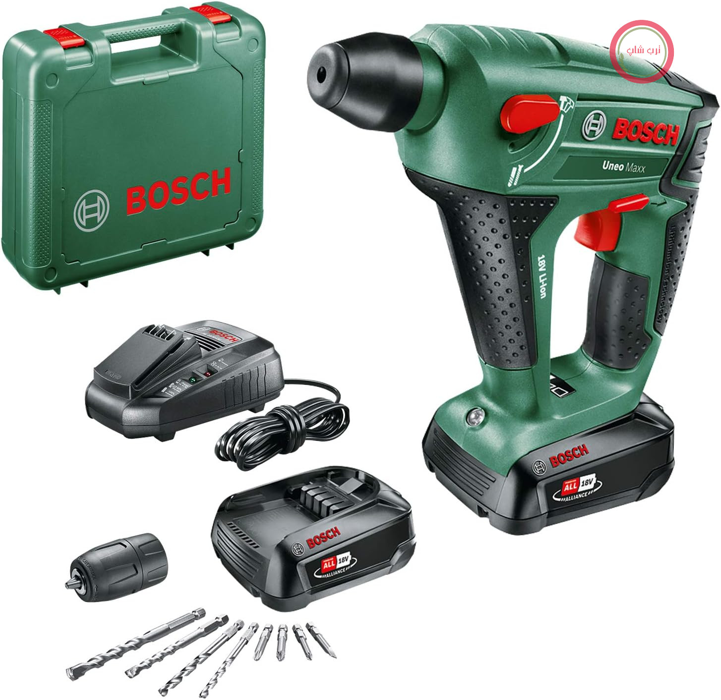 دریل چکش دوار بی‌سیم بوش آلمان Bosch UneoMaxx (2 باتری، سیستم 18 ولت، حداکثر قطر مته‌کاری در بتن