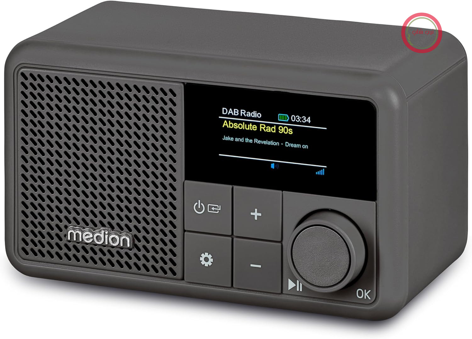 رادیو قابل حمل Mini DAB+ مدل MEDION S66822 با بلوتوث (عمر باتری تا 6.5 ساعت، صفحه نمایش رنگی کوچک و قابل تنظیم، آنتن تلسکوپی، تایمر خواب، ساعت زنگ دار، چرت زدن، AUX، USB-C) خاکستری