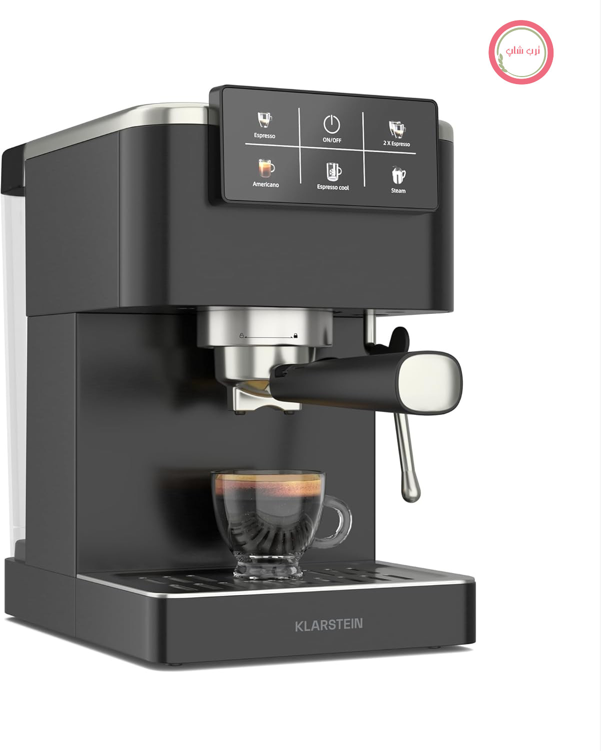 دستگاه اسپرسوساز Klarstein SteelPresso Touch – 20 بار، 1350 وات، استیل ضد زنگ، مخزن آب 1.5 لیتری، صفحه نمایش لمسی، کف ساز شیر یکپارچه، طراحی جمع و جور، دستگاه قهوه