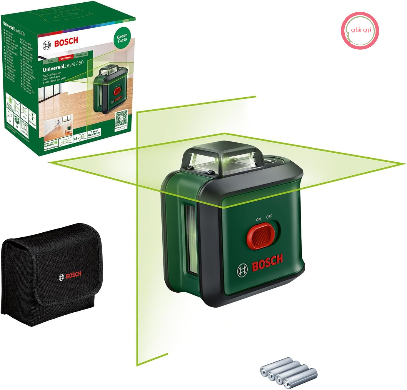 تراز لیزری خط‌کشی بوش آلمان Bosch مدل خط متقاطع Bosch UniversalLevel 360 (خطوط لیزر عمودی + افقی شامل ترازبندی 360 درجه