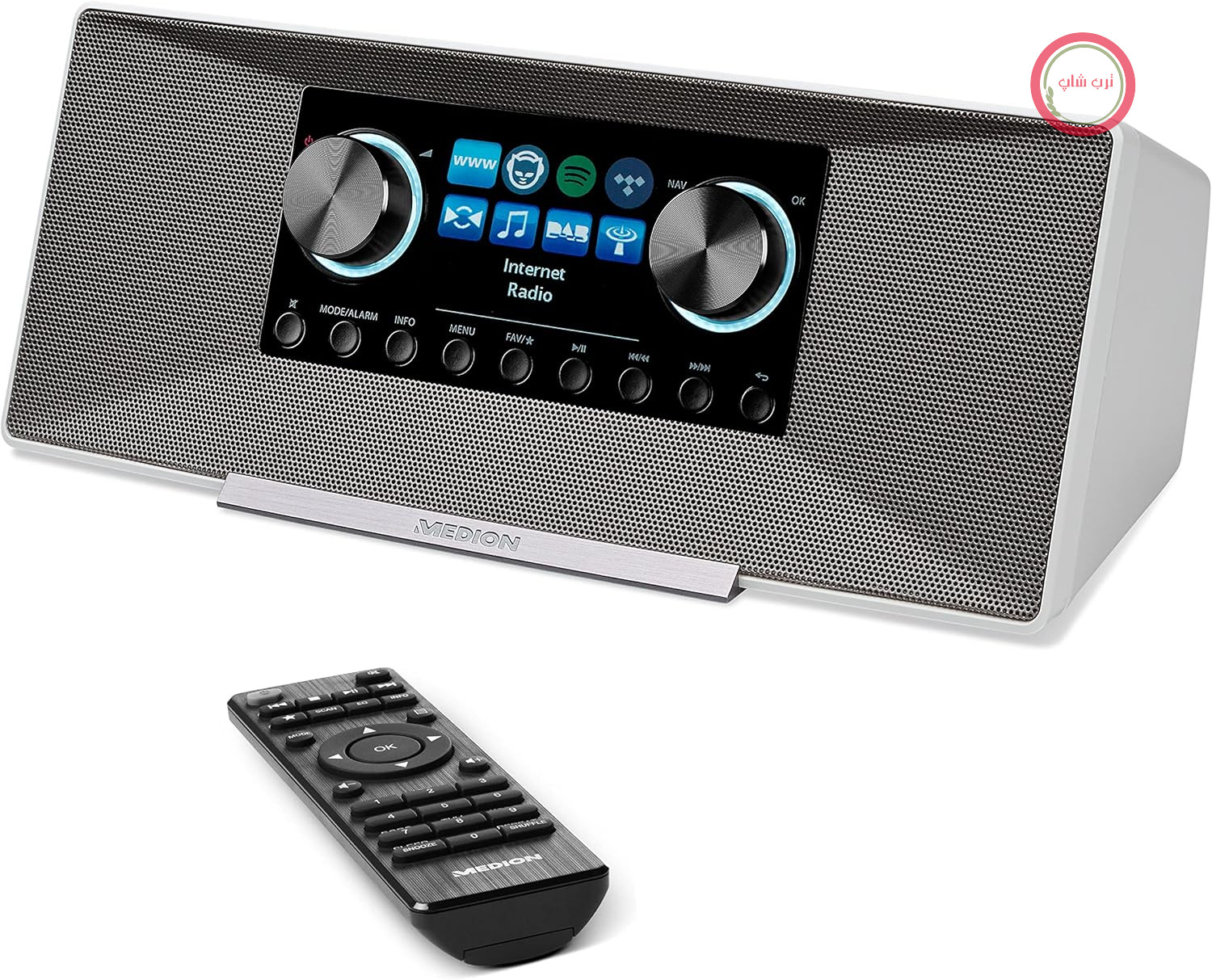 رادیو اینترنتی MEDION P85289 با DAB+ (وای‌فای، FM، Spotify Connect، Amazon Music، DLNA، USB، جک هدفون، AUX، LAN، تایمر خواب) سفید