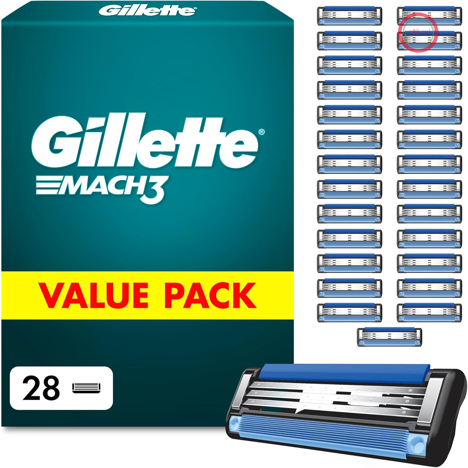 تیغ اصلاح ژیلت مدل Mach 3 Blades مخصوص آقایان، ۲۸ عددی، آبی