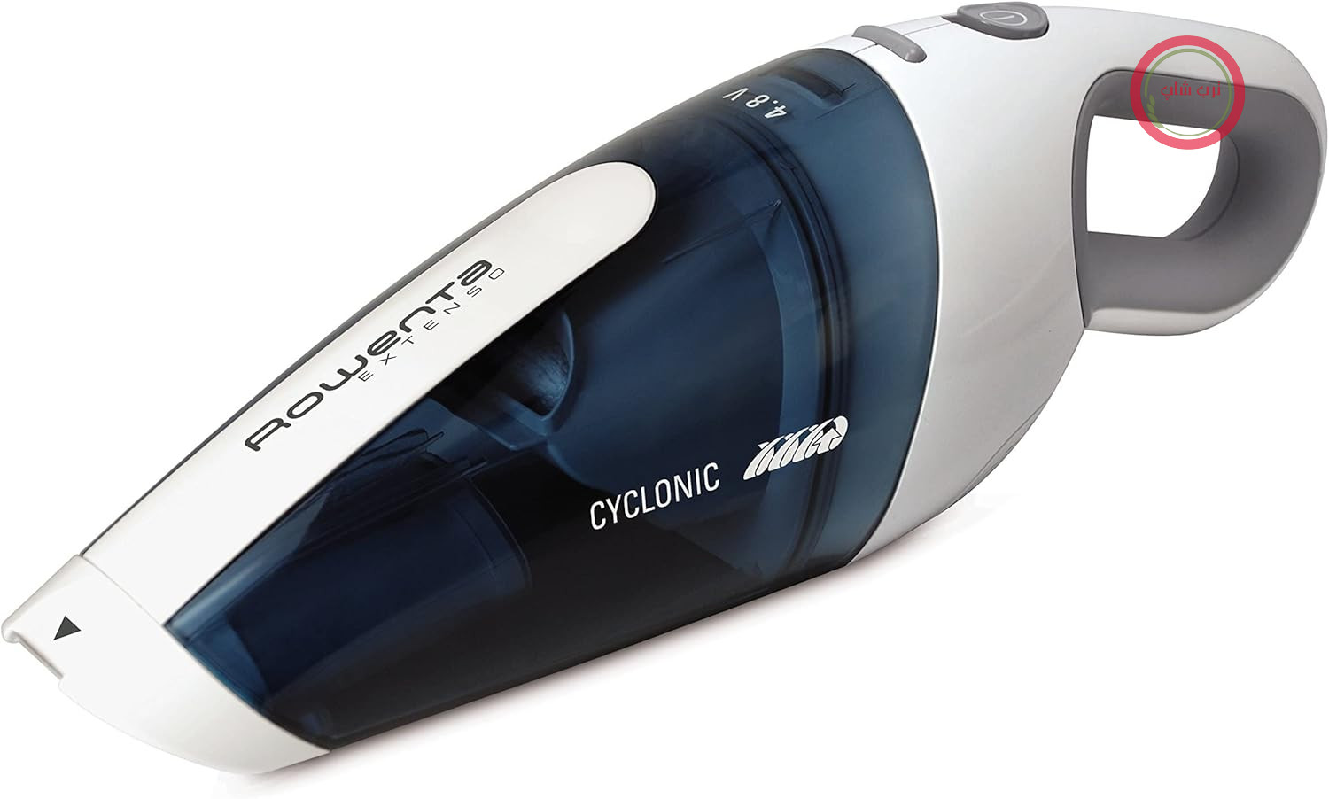جارو شارژی روونتا آلمان دستی بی‌سیم Rowenta مدل Extenso Cyclonic 4.8V، ظرفیت گرد و غبار ۳۷۵ میلی‌لیتر، با برس متصل، ۱۱ دقیقه کارکرد، دسته ارگونومیک، تمیز کردن آسان، آبی/سفید، AC4461