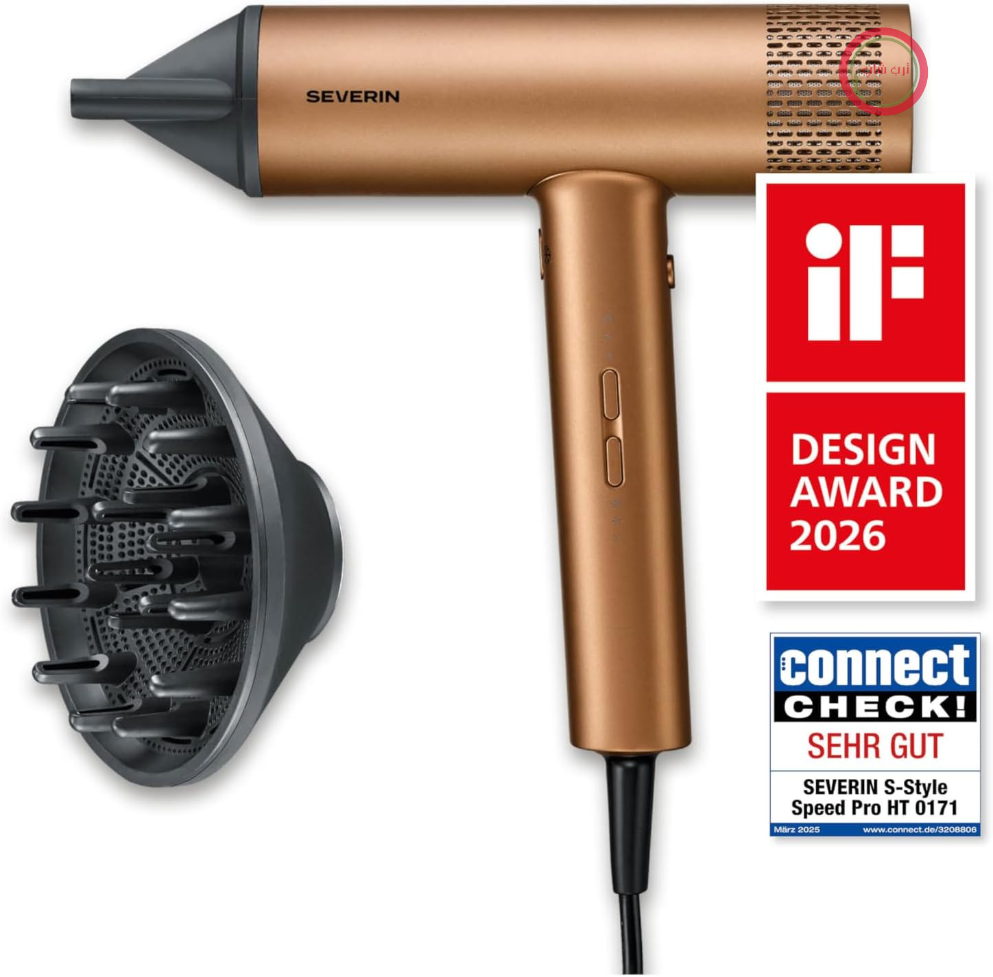 سشوار سورین آلمان Severin HT 0172 سشوار یونی، با قابلیت ضد وز، 2000 وات، 3 درجه حرارت و 3 سطح قدرت، کول شات