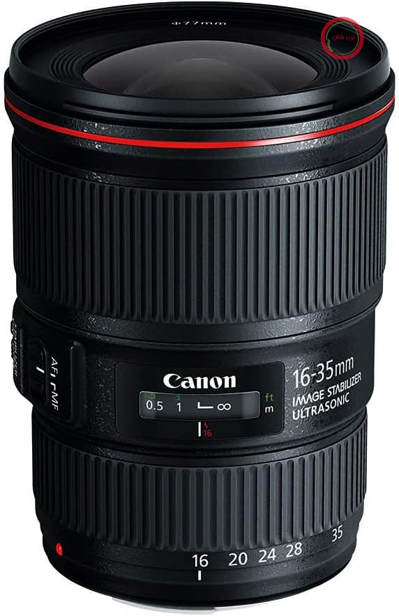 لنز دوربین کانن ژاپن EF 16-35mm F4L از نوع USM EF (با دهانه فیلتر 77 میلی‌متر) مشکی است.