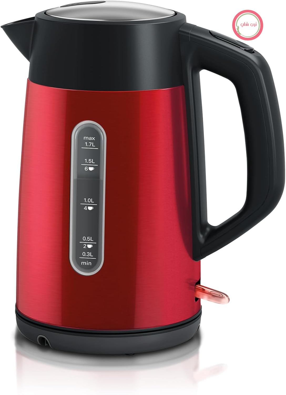 کتری بی‌سیم Bosch DesignLine TWK4P434، بدون پاشش آب، نشانگر فنجان، نشانگر سطح آب در دو طرف، محافظت در برابر گرمای بیش از حد، 1.7 لیتر، 2400 وات، قرمز