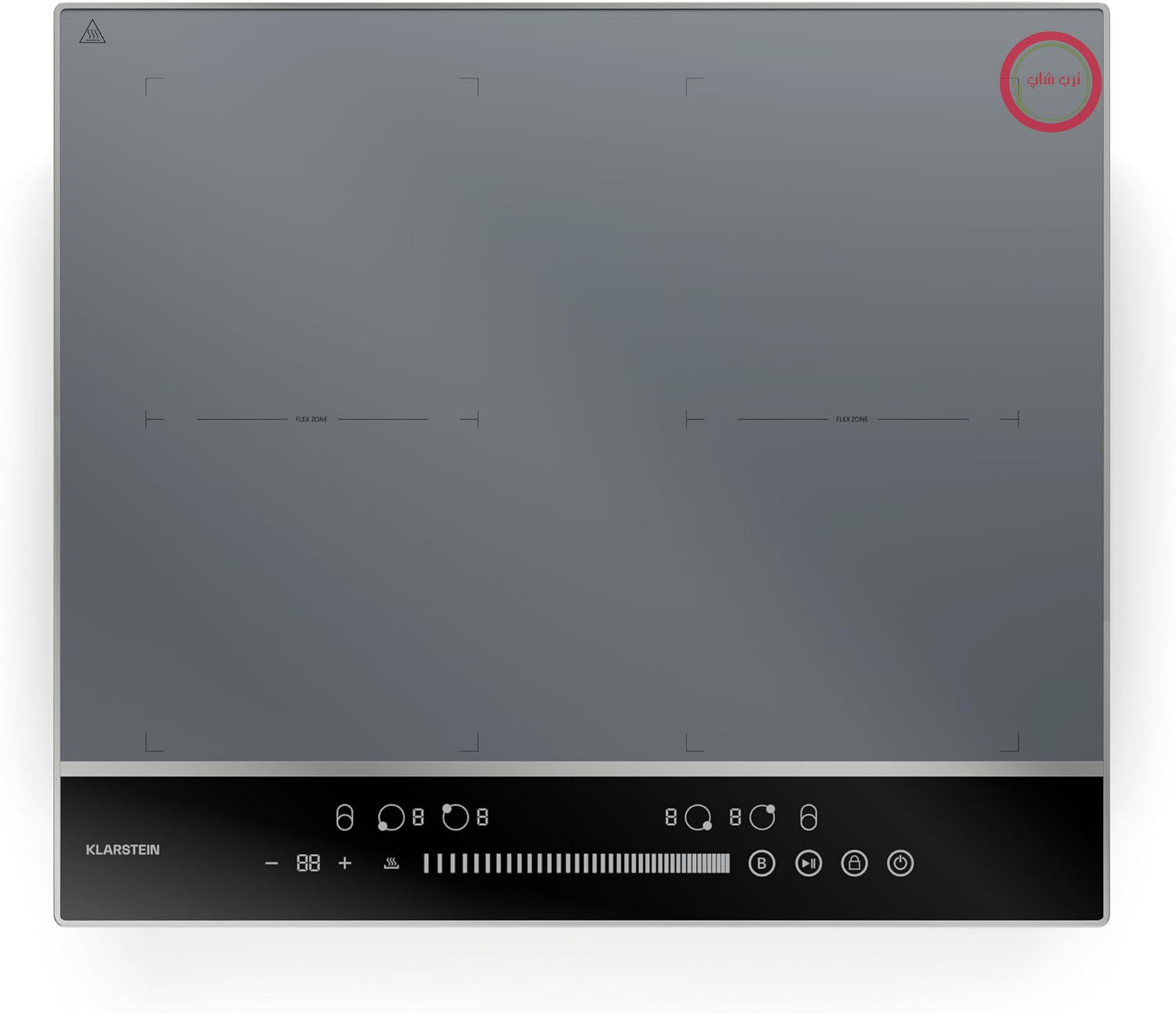 اجاق القایی Klarstein DualTone Flex - اجاق القایی ۴ ناحیه‌ای، ۷۲۰۰ وات، مناطق انعطاف‌پذیر و ترموبوست، کنترل‌های کشویی، تایمر، قاب آلومینیومی، LED سفید، نقره‌ای