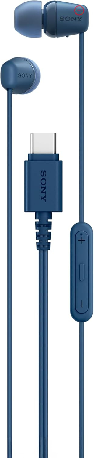 هدفون سیمی داخل گوشی سونی IER-EX15C USB-C با میکروفون - سازگار با اندروید، iOS، تبلت، لپ‌تاپ و کامپیوتر - کابل بدون گره خوردن، بیس قدرتمند - مناسب برای سفر و استفاده روزمره - آبی