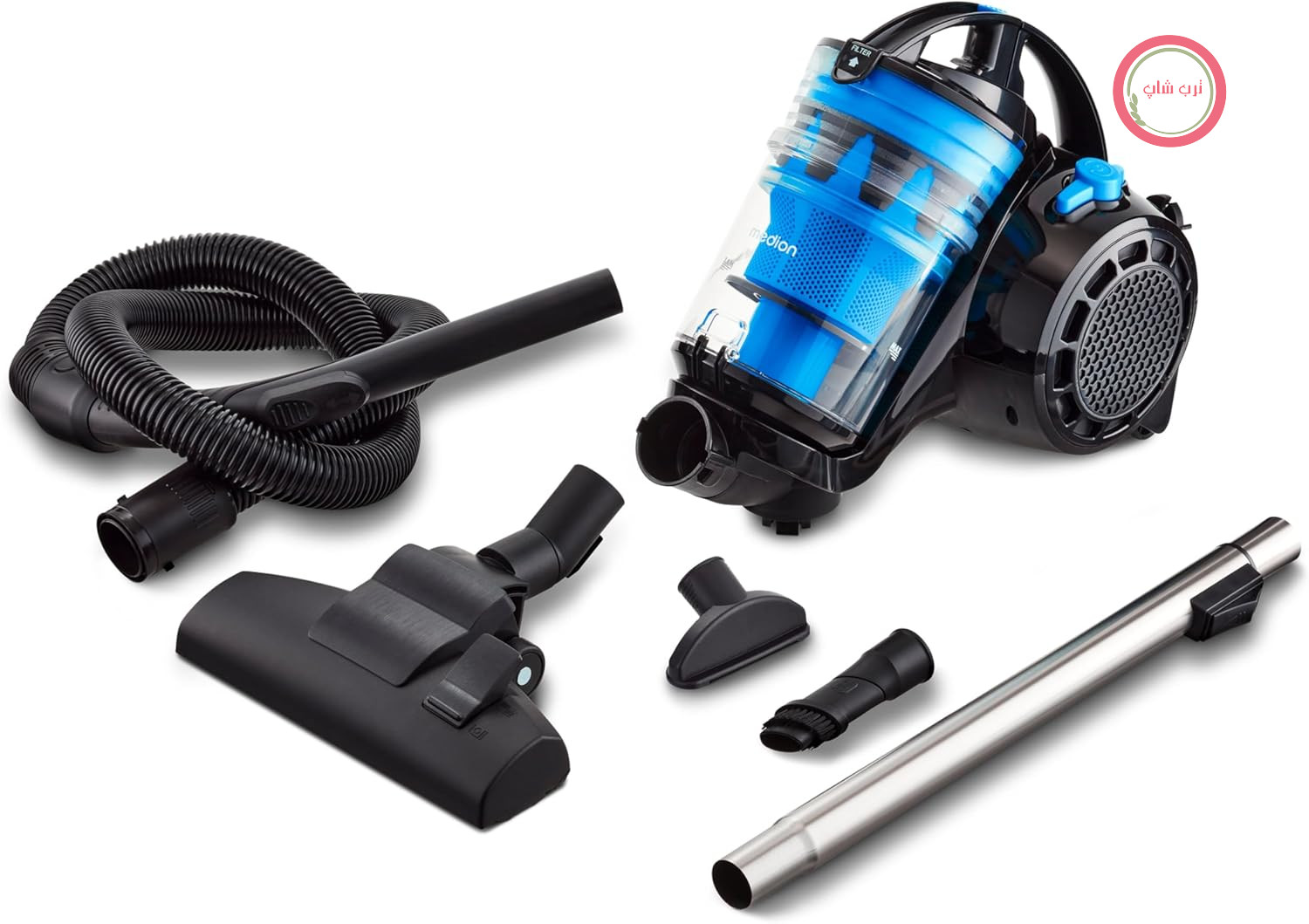 جاروبرقی بدون کیسه MEDION مدل Cyclone P2000 (قدرت ۷۰۰ وات، ظرفیت مخزن گرد و غبار ۲ لیتر، فیلتر HEPA 13 قابل شستشو، شعاع کاری ۸.۵ متر، MD 11905) آبی