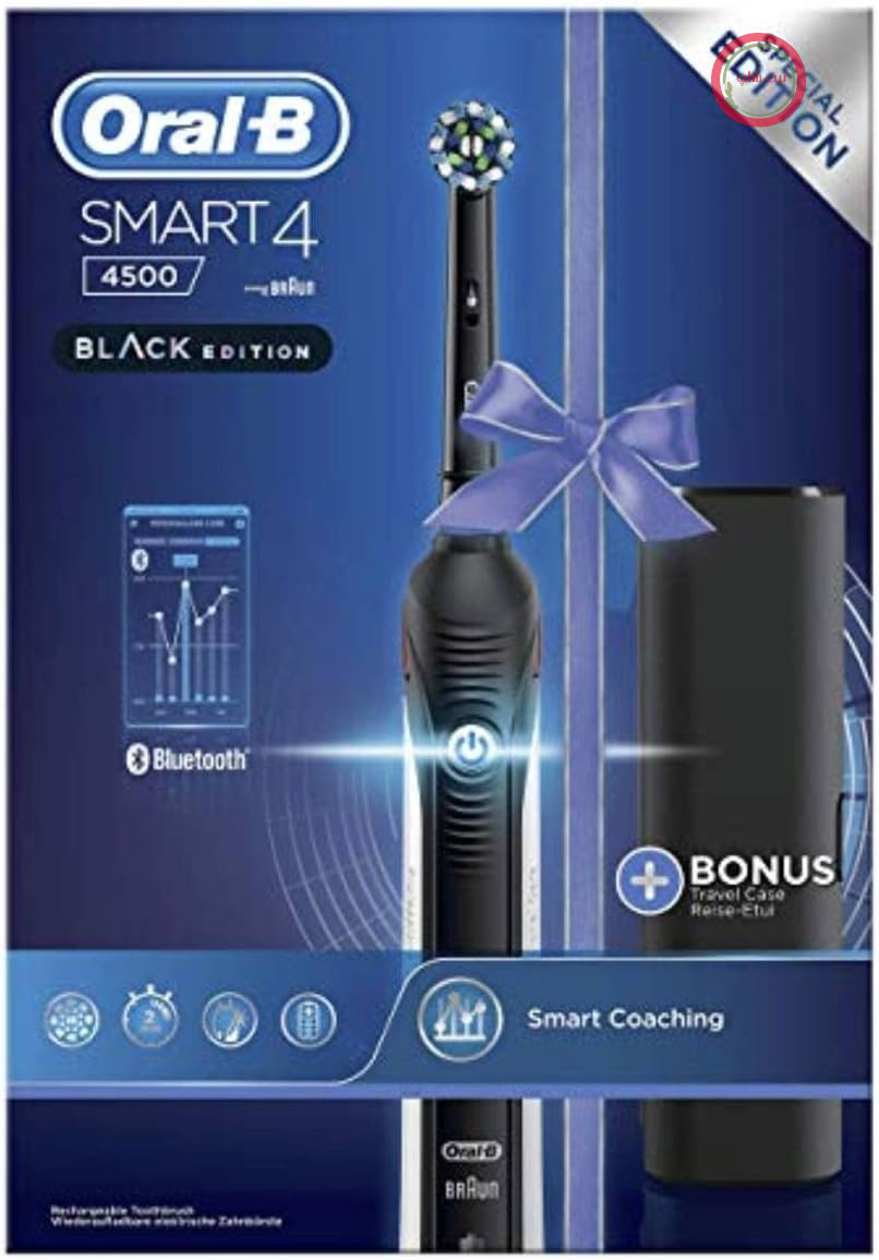 مسواک برقی اورال بی مدل Smart 4 4500 CrossAction، مشکی، ۳ حالته: سفیدکننده، دندان‌های حساس، مراقبت از لثه، ۲ سر قابل تعویض، کیف مسافرتی درجه یک