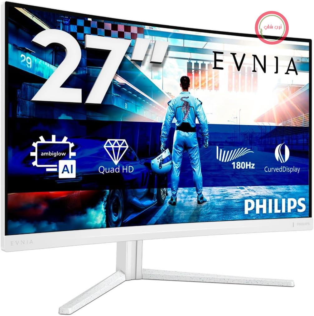 مانیتور بازی منحنی Philips Evnia 27M2C5501-27 با کیفیت Zoll Quad HD، نرخ نوسازی ۱۸۰ هرتز، زمان پاسخ ۱ میلی‌ثانیه، فناوری FreeSync Premium، HDR10، Ambiglow (رزولوشن ۲۵۶۰x۱۴۴۰، دو پورت HDMI 2.0، یک پورت DisplayPort 1.4) ساخت شرکت Weiss