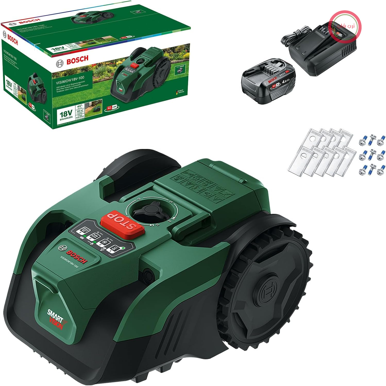 ماشین چمن زنی رباتیک شارژی بوش آلمان Bosch VISIMOW18V - 100 برای چمن زنی تا 100 متر مربع، عرض برش 16