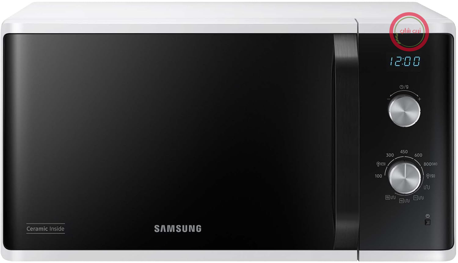 مایکروویو سامسونگ Samsung مدل MG23K3614AW/EG با گریل / ظرفیت 23 لیتر / 800 وات / المنت گریل بزرگ برای برشته شدن یکنواخت / روکش داخلی لعابی سرامیکی ضد خش، سفید