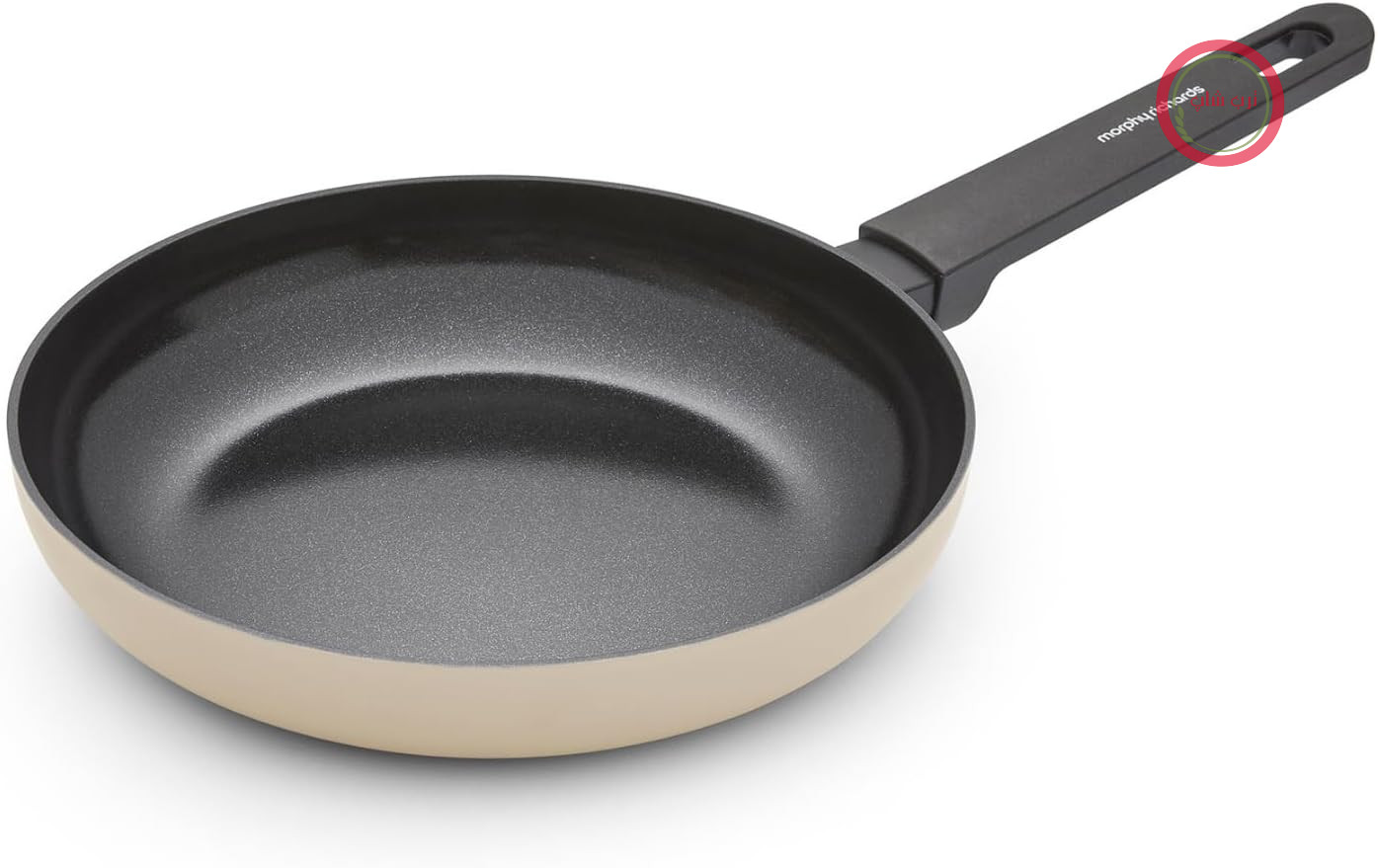 ماهیتابه مورفی ریچاردز انگلستان Morphy Richards آلومینیوم بازیافتی، 24 سانتی‌متر، پوشش سرامیکی نچسب، دسته‌های نرم، مناسب برای فر تا دمای 180 درجه سانتیگراد، مناسب برای انواع اجاق گاز، کرم، 853254