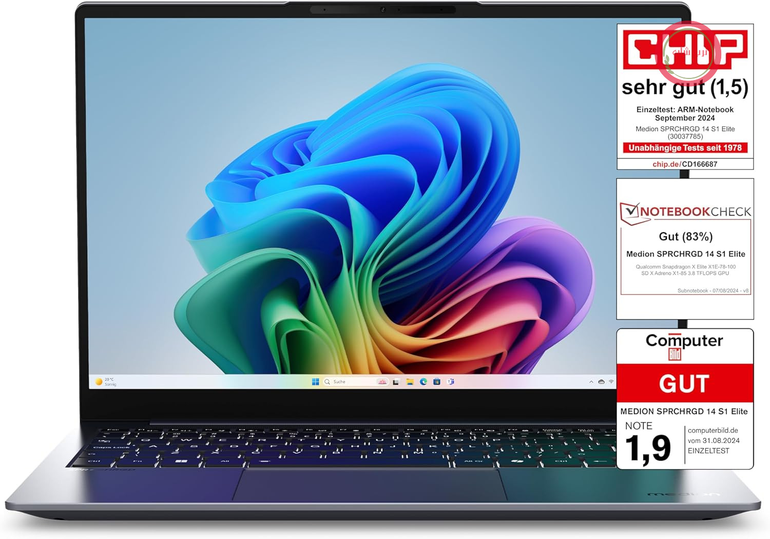 لپ‌تاپ ۱۴ اینچ مدیون آلمان MEDION SPRCHRGD 14 S1 Elite با 2.8K، Snapdragon X Elite و رم 32GB
