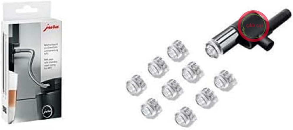 شلنگ شیر Jura 24114 با روکش استیل ضد زنگ HP3 Silver & 72228 نازل شیر قابل تعویض برای نازل فوم ریز حرفه ای، مجموعه 10 تکه