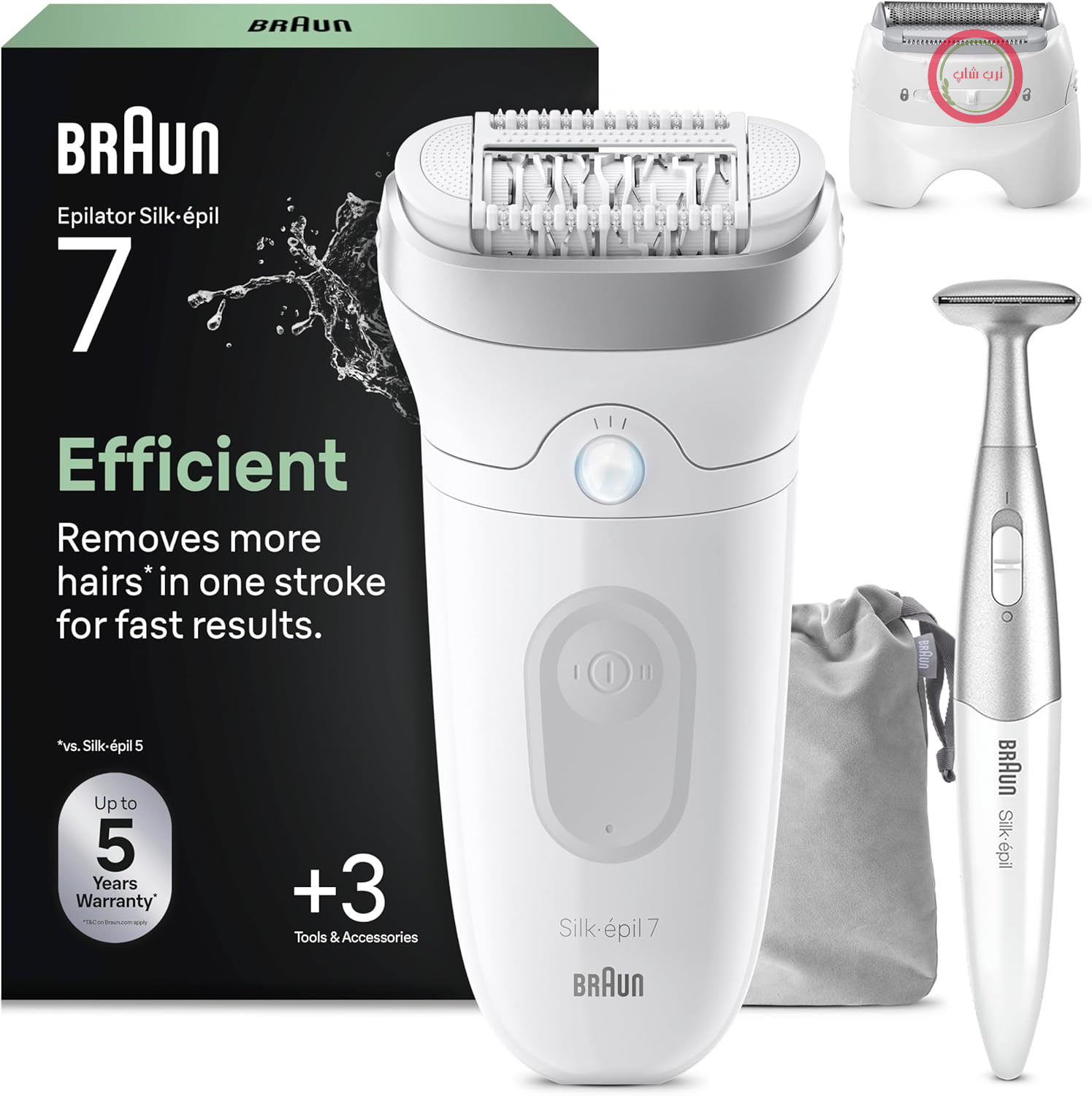 اپیلاتور زنانه Braun Silk-épil 7 Ladyshaver، مدل 7-241، نقره‌ای | سر پهن برای رفع آسان موهای زائد، قابل استفاده به صورت خشک و مرطوب، پوستی صاف و ماندگار، شامل 1 سر اضافی و اصلاح کننده بیکینی