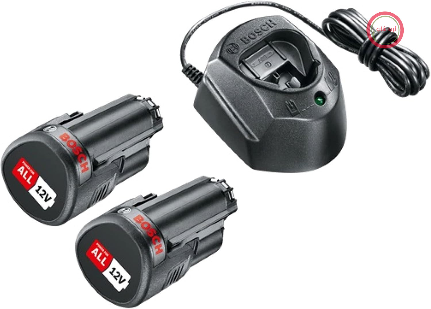 باتری و شارژر لیتیوم 12 ولت بوش آلمان Bosch (۲ عدد باتری، شارژر، سیستم ۱۲ ولت، در جعبه مقوایی)