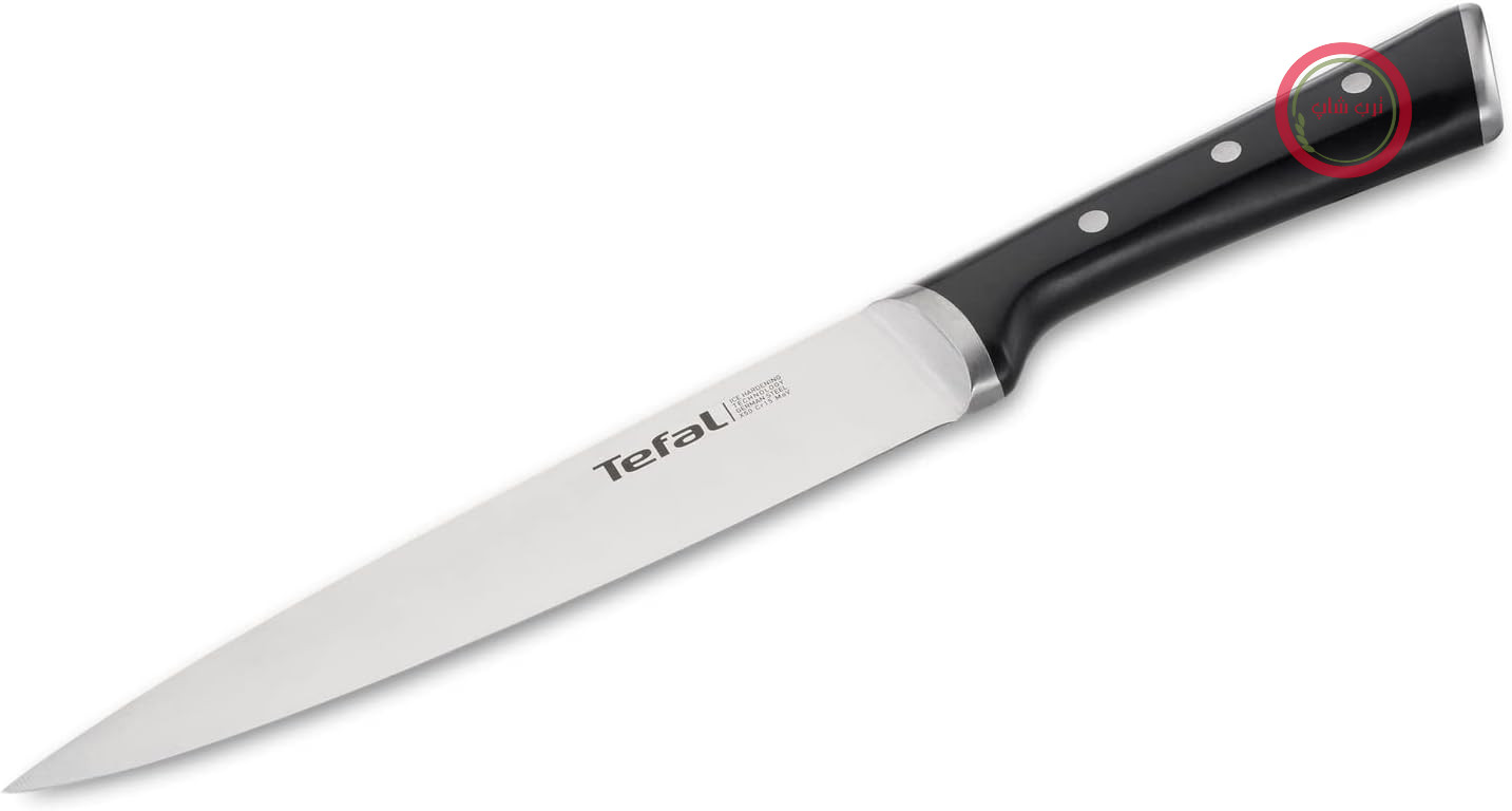 چاقوی گوشت و ژامبون Tefal Ice Force، تیغه 20 سانتی‌متری، محافظ دست، ساخت آلمان، فولاد ضد زنگ، عملکرد برش و تیزی طولانی مدت، فولاد ضد زنگ/مشکی، K23207