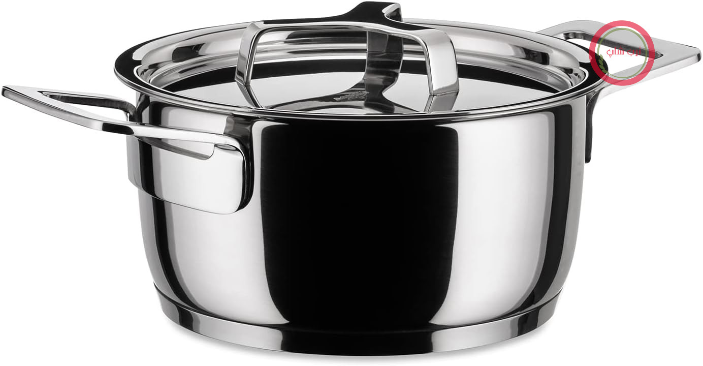 قابلمه و ماهیتابه Alessi A di POTS&Pans با دو دسته از جنس استیل ضد زنگ، نقره‌ای