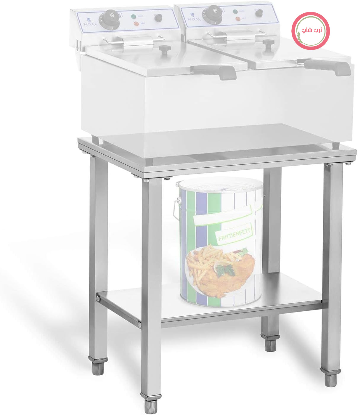پایه سرخ کن رویال کترینگ آلمان Royal Catering RCSF-15D (اندازه قفسه ۶۲ در ۴۲ سانتی‌متر، ظرفیت بار ۱۵۰ کیلوگرم، ۲ طبقه) استیل ضد زنگ