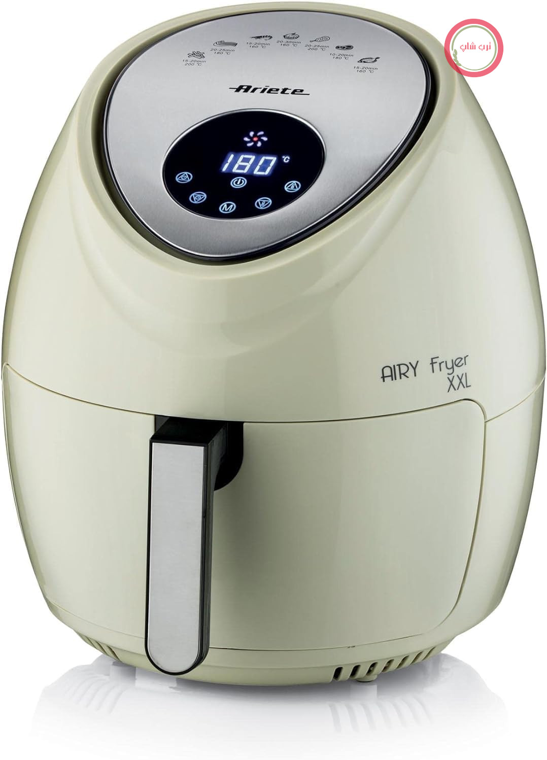 سرخ کن هوای گرم Ariete مدل XXL 4618، سرخ کن هوای گرم 7 لیتری، تایمر 60 دقیقه ای، صفحه نمایش LCD و صفحه لمسی با 7 سطح پخت، حداکثر دما 200 درجه سانتیگراد، ظرفیت 2.5 کیلوگرم، 1800 وات، رنگ بژ