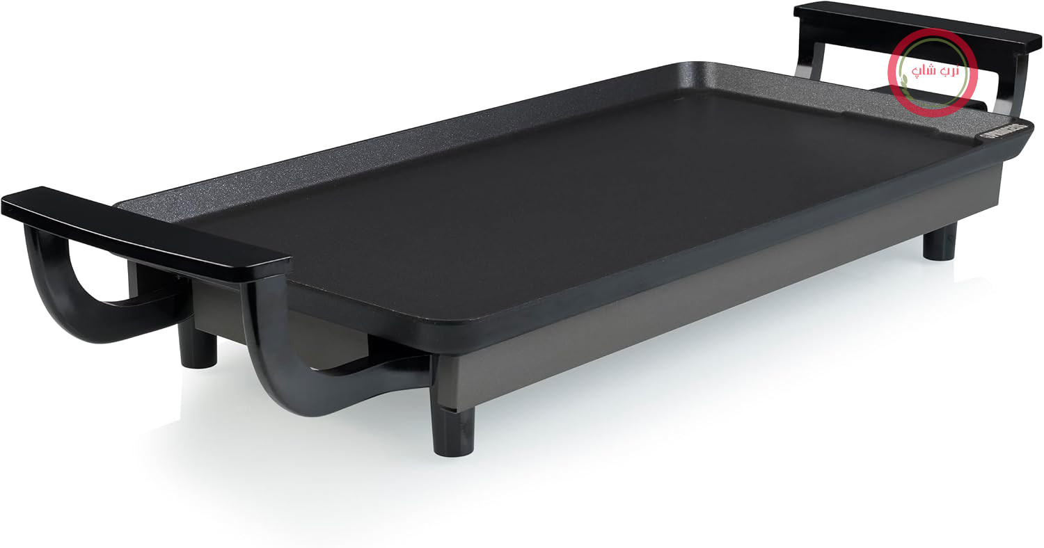 گریل رومیزی اقتصادی پرینسس هلند Princess 102209 مدل Table Chef، ابعاد سطح پخت ۴۳ در ۲۳ سانتی‌متر، ترموستات قابل تنظیم، بدون BPA، روکش نچسب، دسته‌های خنک، ۱۸۰۰ وات، مشکی