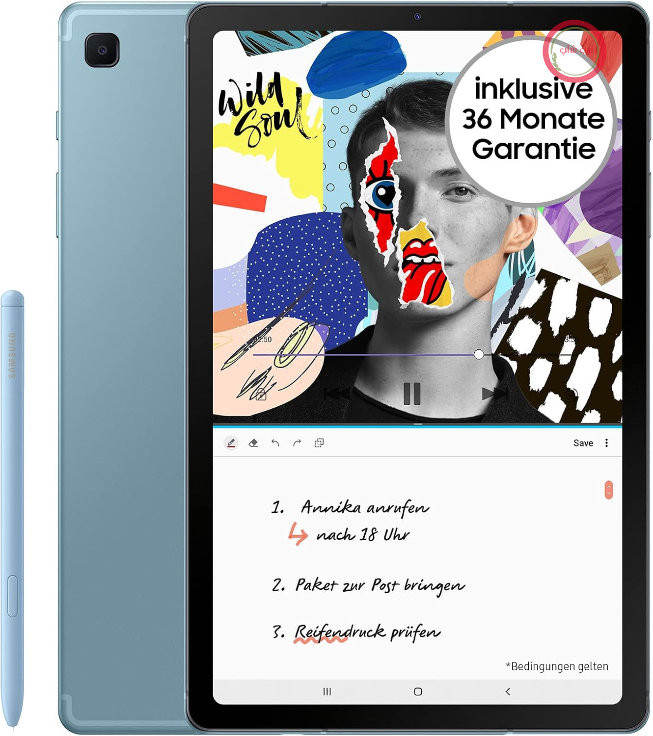 سامسونگ گلکسی تب S6 لایت (2022)، صفحه نمایش 10.4 اینچی TFT، حافظه 64 گیگابایتی، LTE، تبلت اندرویدی شامل قلم S Pen، رنگ آبی آنگورا، شامل 36 ماه گارانتی سازنده