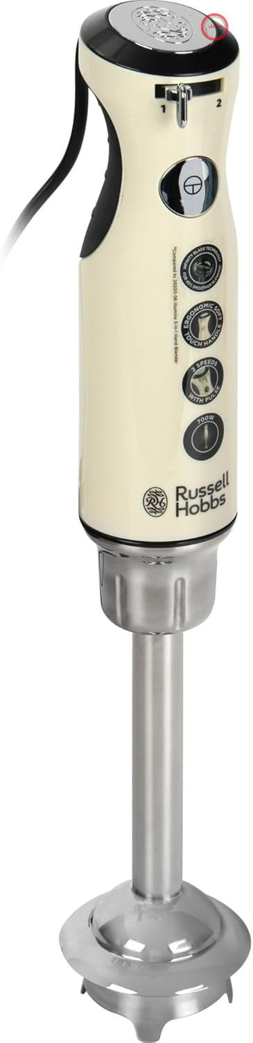 مخلوط کن دستی قدیمی راسل هابز (دارای پیمانه و درب، بدون BPA، قابل شستشو در ماشین ظرفشویی، فناوری Infinity Mix، مناسب برای اسموتی، سوپ، سس، غذای کودک) خردکن قدیمی ۲۵۲۳۲-۵۶، خامه‌ای