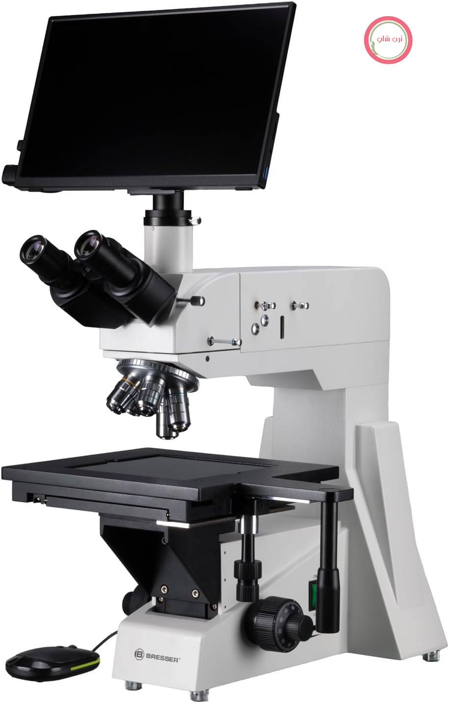 میکروسکوپ دیجیتال Bresser با دوربین و صفحه نمایش 50x-800x، کیفیت Full HD | میکروسکوپ نور تابشی، سه چشمی، صفحه نمایش 13.3 اینچی HDMI، عدسی‌های شیئی پلاناکروماتیک، پلاریزر، لحیم کاری، بدون نیاز به کامپیوتر