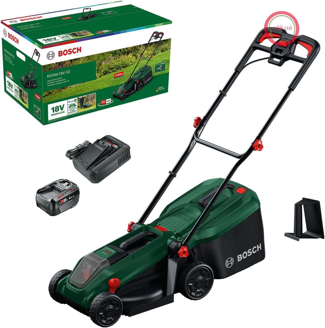 ماشین چمن‌زنی شارژی بوش آلمان Bosch ROTAK18V - 32 (عرض برش: ۳۲ سانتی‌متر، ارتفاع برش: ۲۵ - ۶۵