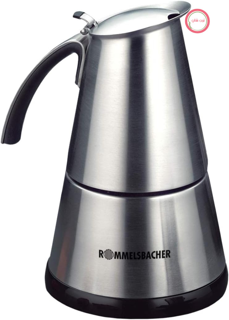 اسپرسوساز Rommelsbacher مدل EKO 364/E، برقی، قوری از جنس استیل ضد زنگ با کیفیت بالا، دارای فیلتر برای ۲ یا ۴ فنجان، المنت گرمایشی مخفی، پایه مرکزی ۳۶۰ درجه، خاموش شدن خودکار، ۳۶۵ وات