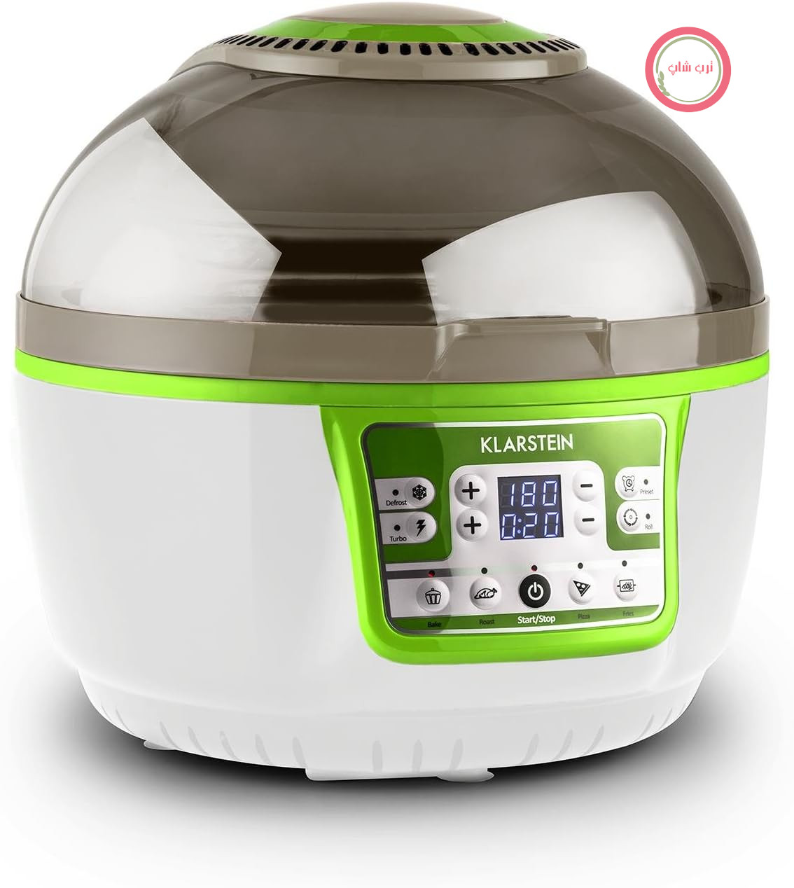 سرخ کن هوای گرم Klarstein VitAir، 1400 وات، سرخ کردن بدون چربی + پخت + کباب کردن + برشته کردن، المنت حرارتی مادون قرمز هالوژن، اتوماتیک، پوشش نچسب، سبز-سفید