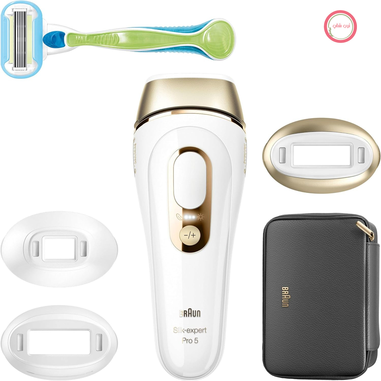 دستگاه رفع موهای زائد خانگی Braun IPL Silk-Expert Pro 5 PL5242، سفید/طلایی، جایگزین لیزر موهای زائد، با قاب، سیستم اصلاح Venus، 3 سر، هدیه برای خانم‌ها