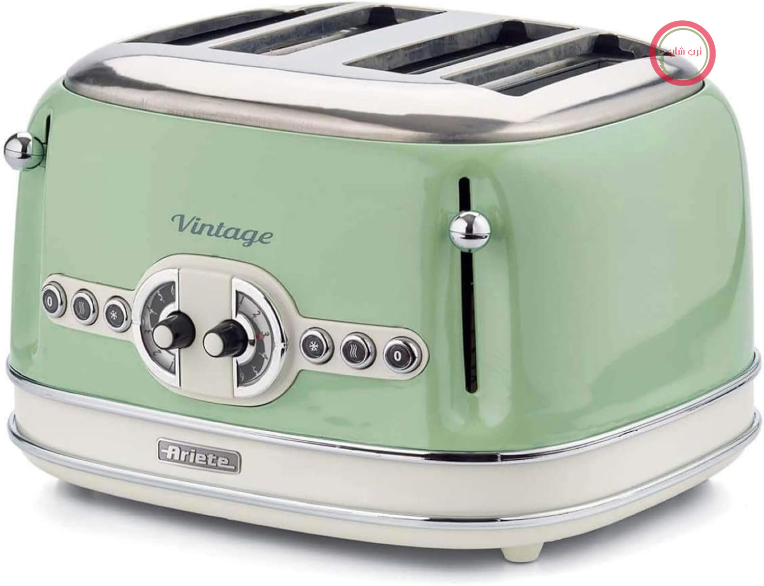 توستر Ariete Vintage 156، 4 تکه، توستر رترو با 6 سطح تست، تخلیه خودکار، عملکرد یخ‌زدایی، سینی خرده نان قابل جدا شدن، محفظه استیل ضد زنگ، 1600 وات، سبز