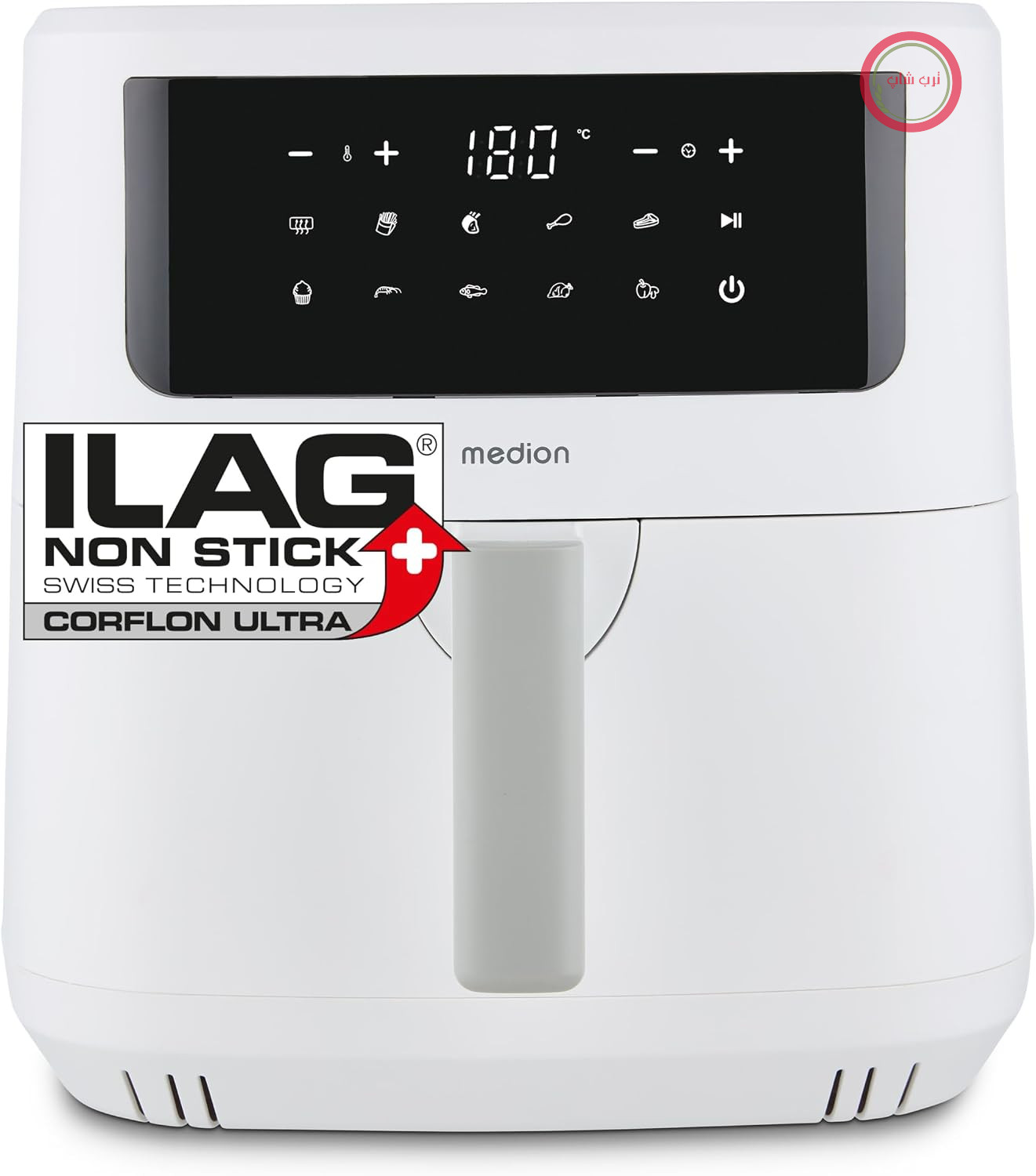 سرخ کن هوای گرم MEDION P10 XL Duo (6.8 لیتر XXL، سرخ کن، 2150 وات، دو المنت گرمایشی از جنس استیل ضد زنگ، هشدار لرزش، 9 برنامه خودکار، صفحه کنترل لمسی، صفحه نمایش LED) سفید
