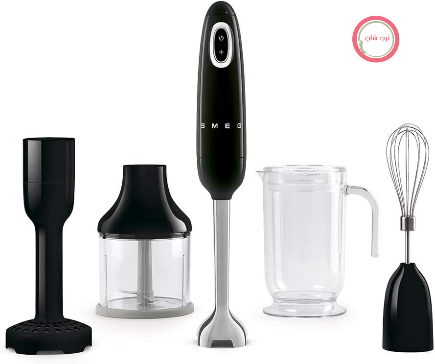 مخلوط کن دستی Smeg HBF02BLEU، عملکرد توربو و سیستم برش Flowblend، با دسته ضد لغزش، محفظه سیم داخلی، شامل لوازم جانبی، قدرت 700 وات، مشکی