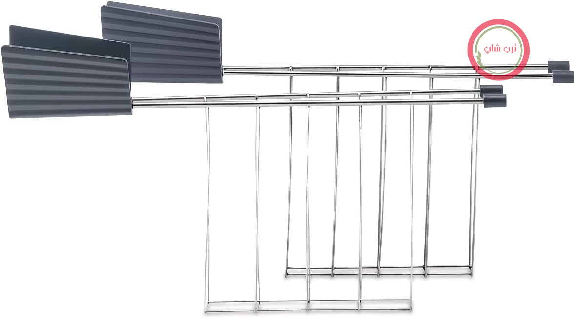 مجموعه طراحی Alessi Plissé MDL08RA G شامل دو انبر توستر، ساخته شده از استیل ضد زنگ و رزین ترموپلاستیک، خاکستری
