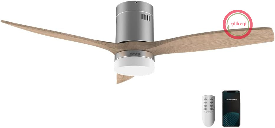 پنکه سقفی چراغ‌دار سکوتک اسپانیا Cecotec Aero 5600 چراغ LED دارای ۳ پره، ۶ سطح سرعت کنترل با وای‌فای طرح چوب