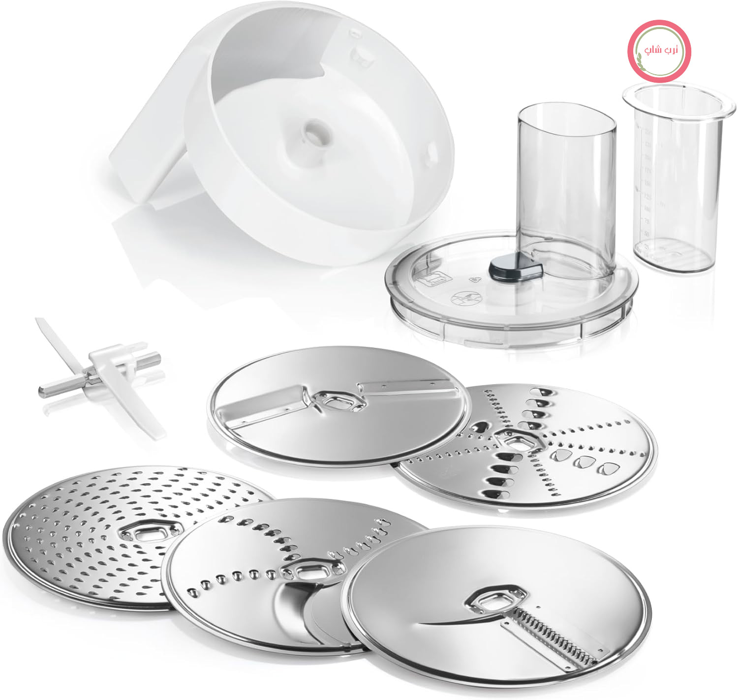 مجموعه Bosch VeggieLove MUZ5VL1، برش دهنده مداوم با 5 دیسک (دیسک برش دو طرفه، دیسک رنده دو طرفه، دیسک خردکن متوسط-ریز، دیسک‌های آسیایی و راسته)، لوازم جانبی برای غذاساز سری 4، سری 2