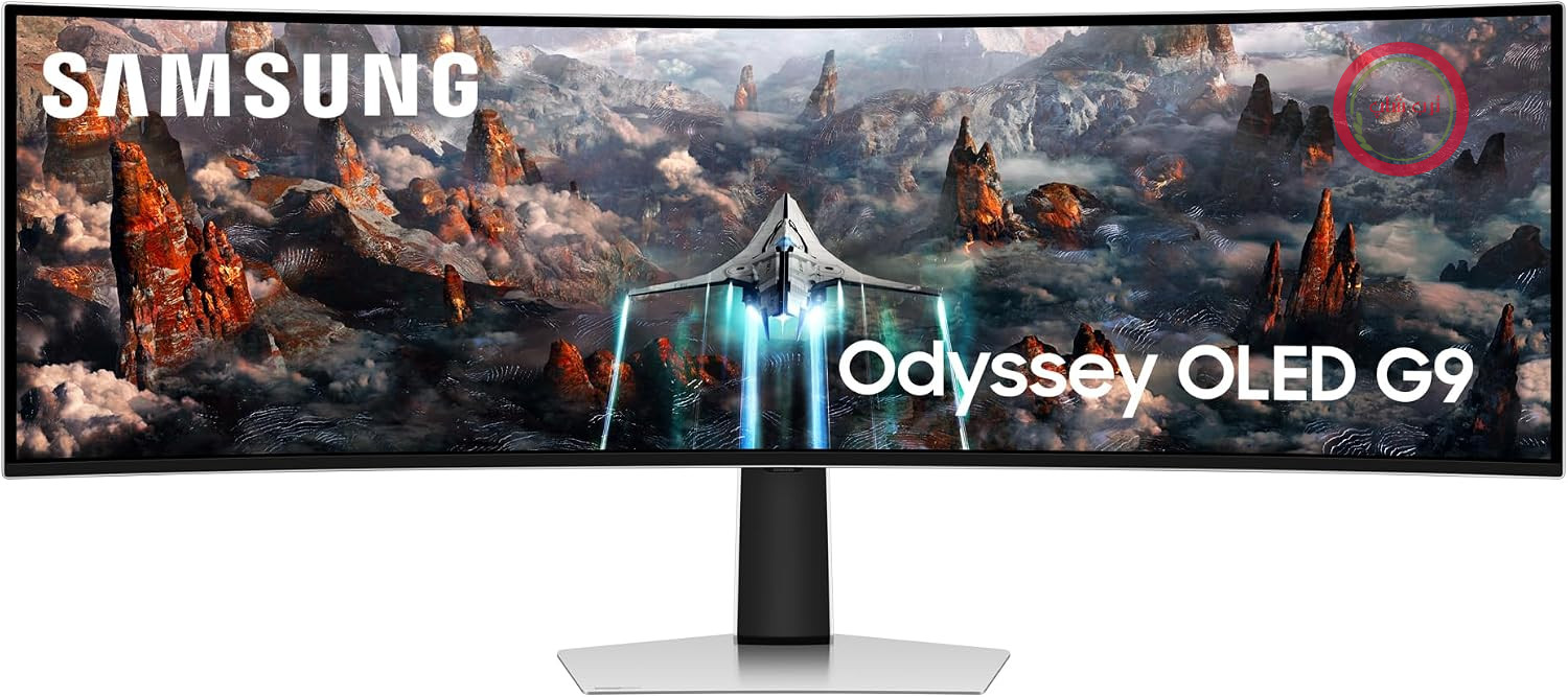 مانیتور گیمینگ خمیده سامسونگ Samsung مدل اودیسه OLED G93SC، ۴۹ اینچ، پنل OLED، ۵۱۲۰ در ۱۴۴۰ پیکسل، FreeSync Premium Pro، نرخ تازه‌سازی ۲۴۰ هرتز، زمان پاسخ‌دهی ۰.۰۳ میلی‌ثانیه (G/G)، انحنای صفحه نمایش ۱۸۰۰R