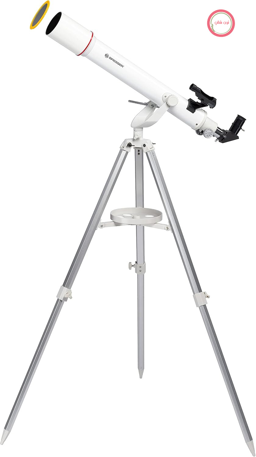تلسکوپ شکستی Bresser NANO AR-70/700 AZ با سه پایه آلومینیومی، پایه سمت-ارتفاعی، یابنده نقطه قرمز LED و آداپتور دوربین گوشی هوشمند برای مبتدیان، سفید