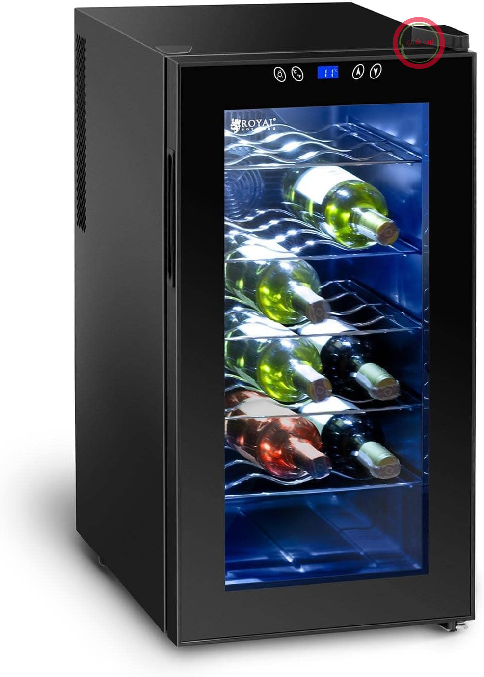 یخچال نوشیدنی Royal Catering مدل RCWI-52L (70 وات، 6 قفسه، 50 لیتر، 11-18 درجه سانتیگراد، محفظه فولادی، درب دو جداره) مشکی