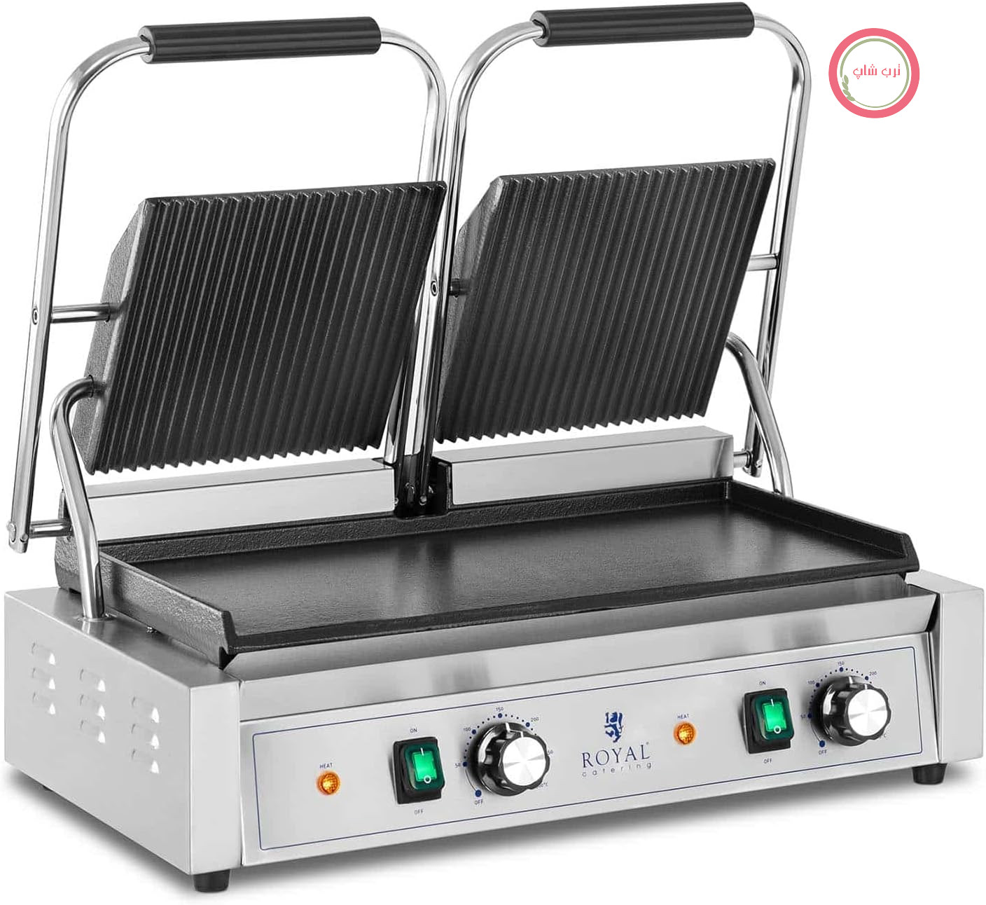 گریل برقی دو طرفه Royal Catering RCPKG-3600-M، دنده‌ای + صاف، ۳۶۰۰ وات