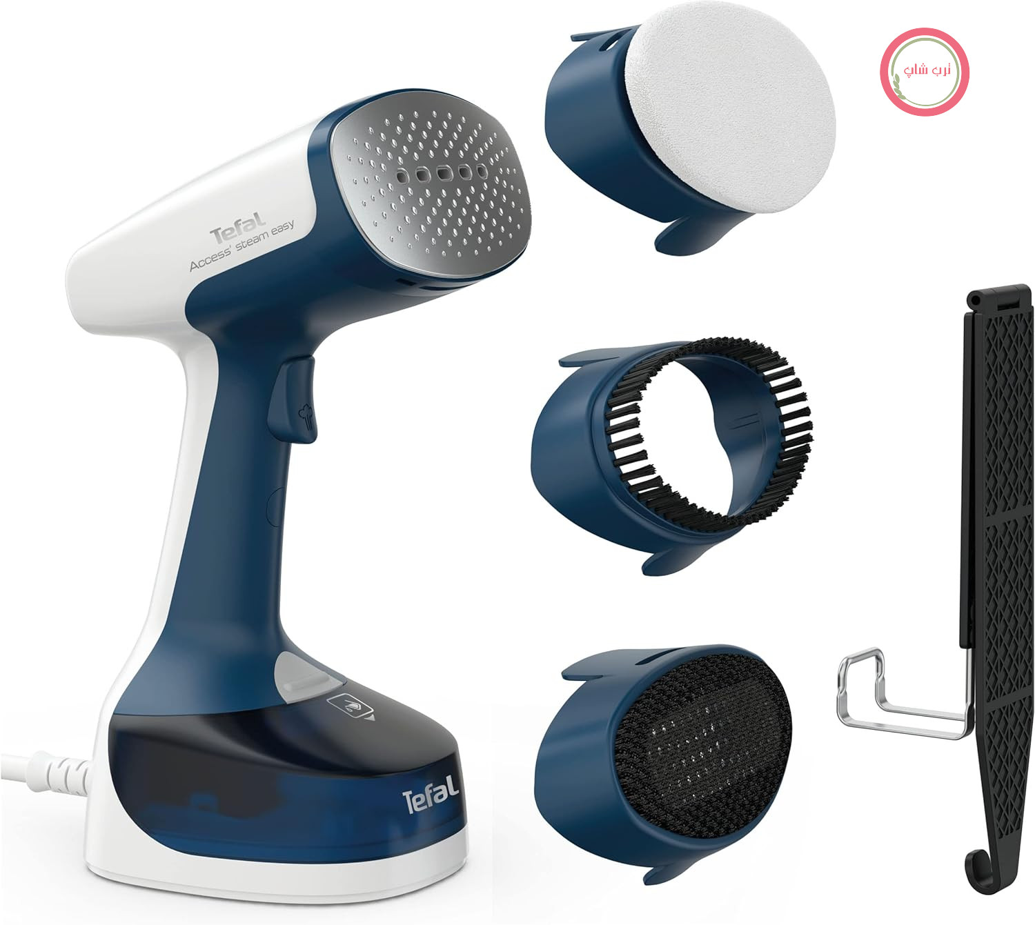 بخارشوی Tefal Access Steam Easy، زمان گرم شدن ۱۵ ثانیه، ۱۴۰۰ وات، حداکثر ۲۵ گرم در دقیقه، مخزن آب ۱۵۰ میلی‌لیتر، زمان بخاردهی ۸ دقیقه، سیم برق ۲.۶ متر، شامل لوازم جانبی، سفید/آبی، DT7170