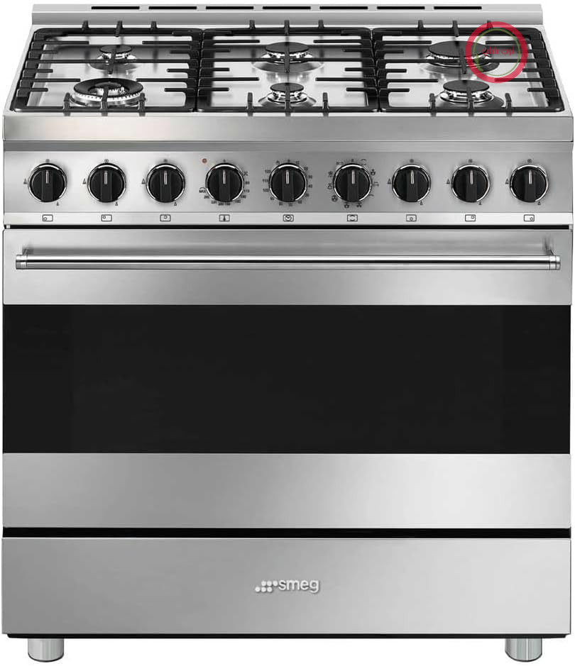 اجاق گاز رومیزی SMEG B91GMX2، 90 سانتی‌متر، با 6 شعله، دارای تهویه ترموستاتیک، کلاس بهره‌وری انرژی A