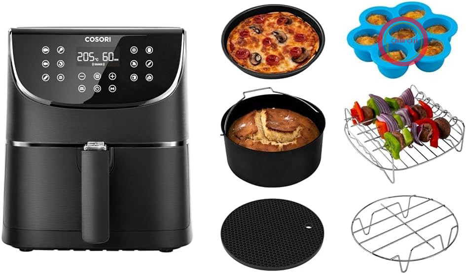 سرخ کن بدون روغن COSORI 5.5L XXL، سرخ کن بدون روغن با صفحه نمایش لمسی دیجیتال LED، 11 برنامه، قابلیت پیش گرم کردن و گرم نگه داشتن، حالت تکان دادن، 100 دستور غذا به زبان آلمانی، 1700 وات