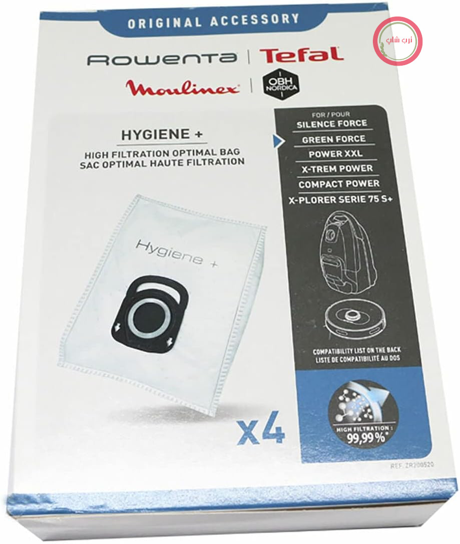 کیسه‌های جاروبرقی Rowenta Hygiene+، سیستم بسته شدن خودکار، بهداشتی، بدون تماس با گرد و غبار، ۹۹.۹٪ ذرات ریز را فیلتر می‌کند، ۱۹.۵ در ۲۷.۵ سانتی‌متر، ۴ عدد، سفید، ZR200520