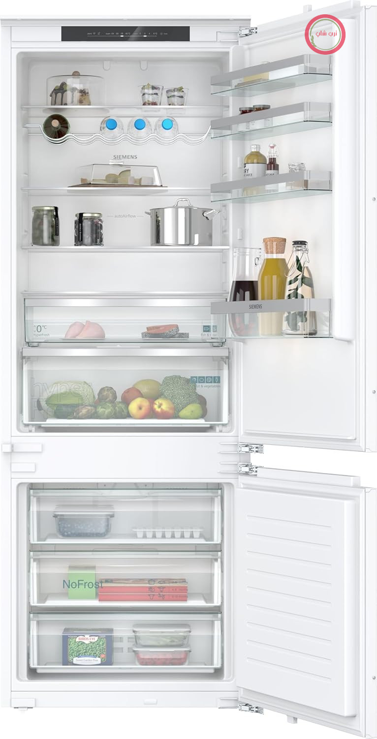 یخچال فریزر توکار زیمنس KB96NVFE0 iQ300، سایز Smart XXL، ابعاد 194 در 71 سانتی‌متر، گنجایش 285 لیتر خنک‌کنندگی + 98 لیتر انجماد، ساخت آلمان، بدون برفک، قابلیت hyperFresh برای تازگی بیشتر، بسیار بی‌صدا، لولای تخت